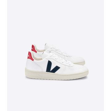 White/Black/Red Women's Veja V-10 LEATHER Sneakers | AU 664NWY